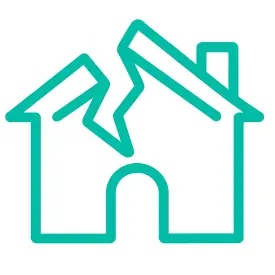 Outline of a house with a large crack running from the roof to the base, symbolizing damage or structural issues.
